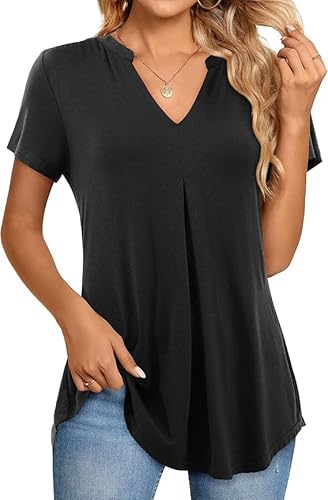 TcIFE T-Shirt Damen V-Ausschnitt Bluse Solide Tunika Kurzarm Tops Elegant Oberteile Einfarbig Lose Basic T Shirt von TcIFE