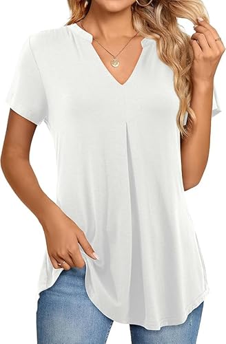 TcIFE T-Shirt Damen V-Ausschnitt Bluse Solide Tunika Kurzarm Tops Elegant Oberteile Einfarbig Lose Basic T Shirt von TcIFE