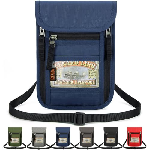 Tcdwla Brustbeutel Damen Herren Kinder, Reise Brusttasche mit RFID Schutz, Brustbeutel mit Mehreren Taschen für Bargeld, Karten, Schlüssel, Reisepass (Blau) von Tcdwla