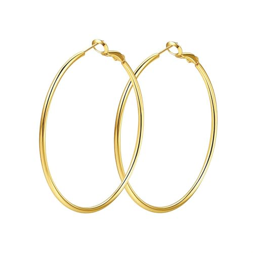 Klassische Edelstahl-Creolen, leichtes rundes Design, hypoallergene Tropfenohrringe für Damen, 30 mm, 40 mm, 50 mm, 60 mm, 60mm, Edelstahl, Kein Edelstein Klassische Edelstahl-Creolen, leichtes rundes Design, hypoallergene Tropfenohrringe für Damen, 30 mm, 40 mm, 50 mm, 60 mm, 60mm, Edelstahl, Kein Edelstein von Tckyi