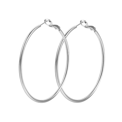 Klassische Edelstahl-Creolen, leichtes rundes Design, hypoallergene Tropfenohrringe für Damen, 30 mm, 40 mm, 50 mm, 60 mm, 60mm, Edelstahl, Kein Edelstein Klassische Edelstahl-Creolen, leichtes rundes Design, hypoallergene Tropfenohrringe für Damen, 30 mm, 40 mm, 50 mm, 60 mm, 60mm, Edelstahl, Kein Edelstein von Tckyi