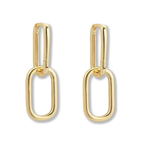 Kristall-Büroklammer-Ohrringe, 14 Karat Gold und versilberte Strass-Kettenglieder, baumelnde Kreolen, Large, Kupfer, Zirkonia Kristall-Büroklammer-Ohrringe, 14 Karat Gold und versilberte Strass-Kettenglieder, baumelnde Kreolen, Large, Kupfer, Zirkonia von Tckyi