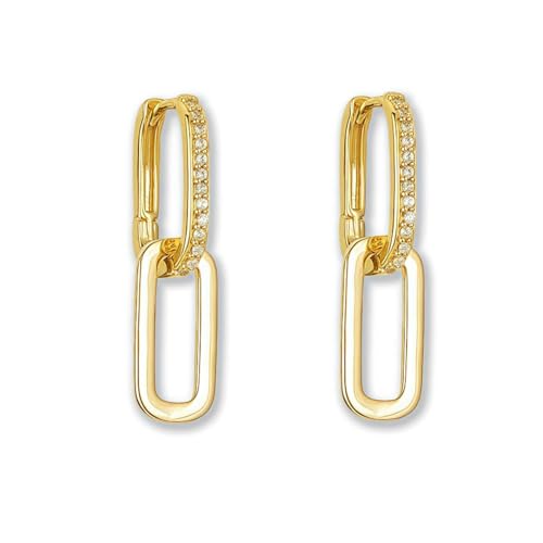 Kristall-Büroklammer-Ohrringe, 14 Karat Gold und versilberte Strass-Kettenglieder, baumelnde Kreolen, Large, Kupfer, Zirkonia Kristall-Büroklammer-Ohrringe, 14 Karat Gold und versilberte Strass-Kettenglieder, baumelnde Kreolen, Large, Kupfer, Zirkonia von Tckyi