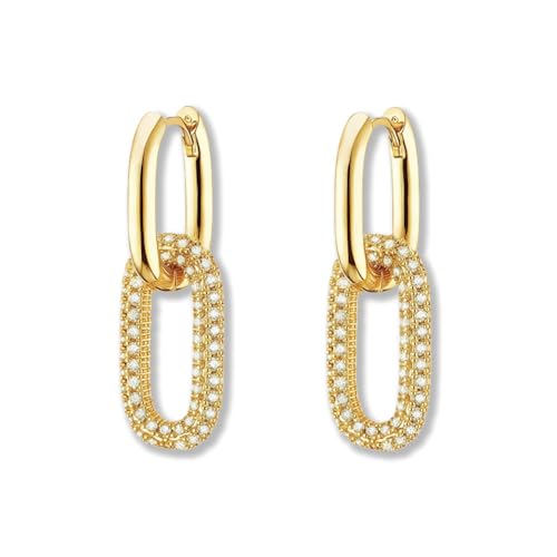 Kristall-Büroklammer-Ohrringe, 14 Karat Gold und versilberte Strass-Kettenglieder, baumelnde Kreolen, Large, Kupfer, Zirkonia Kristall-Büroklammer-Ohrringe, 14 Karat Gold und versilberte Strass-Kettenglieder, baumelnde Kreolen, Large, Kupfer, Zirkonia von Tckyi