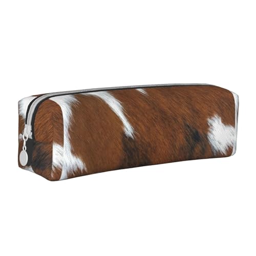 Federmäppchen, tragbar, zylindrisch, mit Reißverschluss, Kosmetiktasche aus Leder,Kuhfell Textur von Tcoay