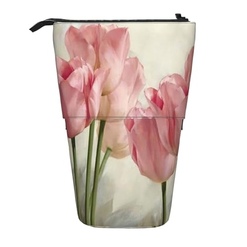 Rosa Tulpen Bedruckt, stehender Stiftehalter, Schreibwarentasche, Stiftetasche, Organizer, Teleskop-Stifteetui von Tcoay
