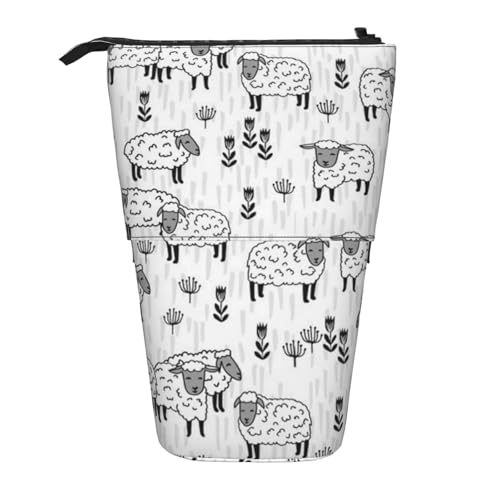 Schafe, graues und weißes Bauernhoftier-Design, stehender Stiftehalter, Schreibwarentasche, Stiftetasche, Organizer, Teleskop-Federmäppchen von Tcoay