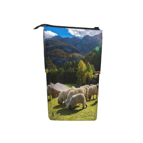 Schweizer Alpen Wallis Schwarznasenschaf Nest Tiere Natur, Stehender Stiftehalter Schreibwarentasche Stiftetasche Organizer Teleskop-Federmäppchen von Tcoay