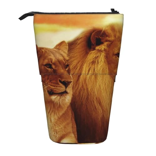 Tcoay Afrikanischer Löwe und Löwin, stehender Stifthalter, Schreibwarentasche, Bleistiftbeutel, Organizer, Teleskop-Federmäppchen von Tcoay