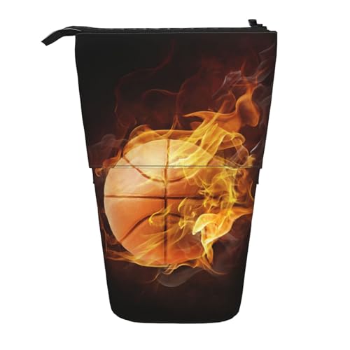 Tcoay Basketball-Feuer, stehender Stifthalter, Schreibwarentasche, Bleistiftbeutel, Organizer, Teleskop-Federmäppchen von Tcoay