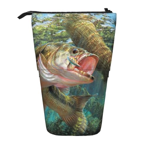 Tcoay Bass Fish Jumping Hook, Stehender Bleistifthalter, Schreibwarentasche, Bleistiftbeutel, Organizer, Teleskop-Federmäppchen von Tcoay