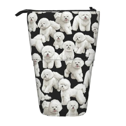 Tcoay Bichon Frise Hundemuster, stehender Stiftehalter, Schreibwarentasche, Stiftetasche, Organizer, Teleskop-Federmäppchen von Tcoay