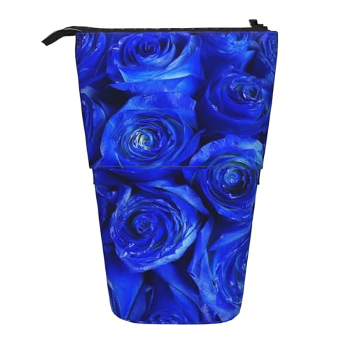 Tcoay Blaue Rose, stehender Stiftehalter, Schreibwarentasche, Bleistiftbeutel, Organizer, Teleskop-Federmäppchen von Tcoay