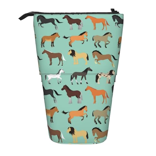 Tcoay Bleistifthalter mit Pferden, stehend, Schreibwarentasche, Bleistiftbeutel, Organizer, Teleskop-Federmäppchen von Tcoay