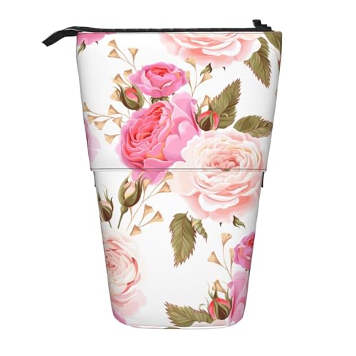 Tcoay Blumen- und Rosenrosa, stehender Stiftehalter, Schreibwarentasche, Bleistifttasche, Organizer, Teleskop-Federmäppchen von Tcoay