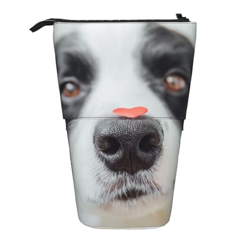 Tcoay Border Collie Hund Herzmuster, Stehender Stiftehalter, Schreibwarentasche, Bleistiftbeutel, Organizer, Teleskop-Federmäppchen von Tcoay