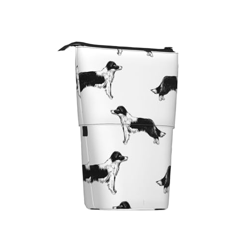 Tcoay Border Collies, Stehender Stiftehalter, Schreibwarentasche, Stiftetasche, Organizer, Teleskop-Federmäppchen von Tcoay