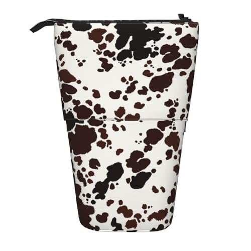 Tcoay Braune Flecken Kuhhaut, Stehender Stifthalter, Schreibwarentasche, Bleistiftbeutel, Organizer, Teleskop-Federmäppchen von Tcoay