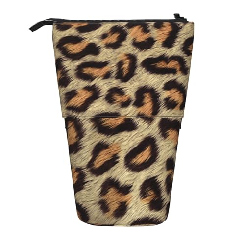 Tcoay Braune Flecken Leopard Kunstfell, Stehender Stiftehalter Schreibwarentasche Bleistiftbeutel Organizer Teleskop-Federmäppchen von Tcoay
