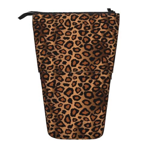 Tcoay Brauner Leoparden-Tierdruck, stehender Stiftehalter, Schreibwarentasche, Stiftetasche, Organizer, Teleskop-Federmäppchen von Tcoay