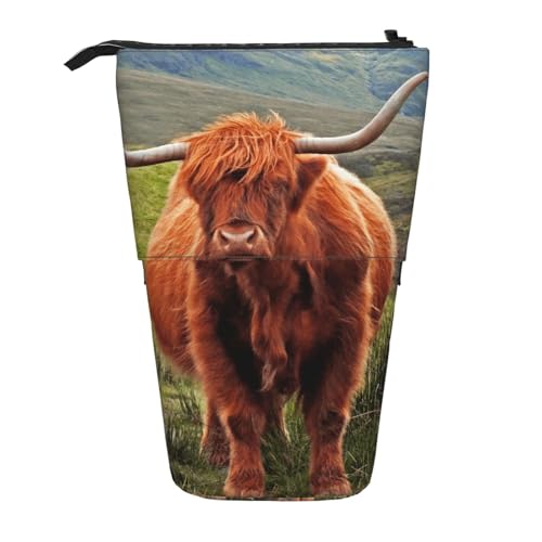 Tcoay Braunes Hochlandrind, stehender Stiftehalter, Schreibwarentasche, Stiftetasche, Organizer, Teleskop-Stifteetui von Tcoay