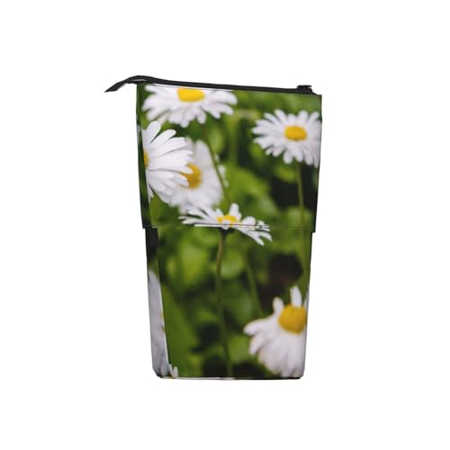Tcoay Bunte Blumen, schöne Gänseblümchen, stehender Stifthalter, Schreibwarentasche, Bleistiftbeutel, Organizer, Teleskop-Federmäppchen von Tcoay