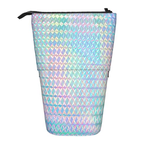 Tcoay Buntes Hologramm in Regenbogenfarben, holografisch, stehender Stiftehalter, Schreibwarentasche, Stiftetasche, Organizer, Teleskop-Stifteetui von Tcoay