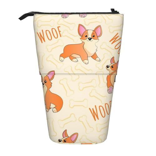 Tcoay Corgi mit Knochen und Worten, stehender Stiftehalter, Schreibwarentasche, Stiftetasche, Organizer, Teleskop-Federmäppchen von Tcoay