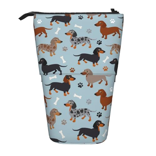 Tcoay Dackelhunde Blau, Stehender Stiftehalter, Schreibwarentasche, Bleistiftbeutel, Organizer, Teleskop-Federmäppchen von Tcoay