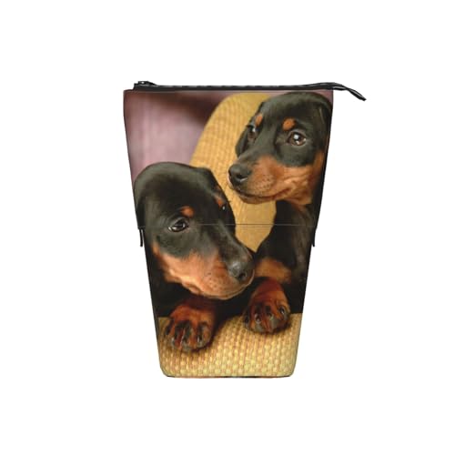 Tcoay Dackelwelpen, Haustiere, Hunde, Kleiner Dackel, stehender Stiftehalter, Schreibwarentasche, Bleistiftbeutel, Organizer, Teleskop-Federmäppchen von Tcoay