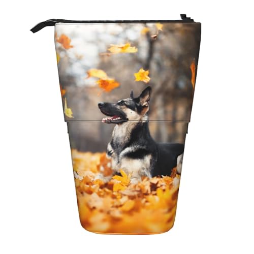 Tcoay Deutscher Schäferhund und fallende Blätter, stehender Stifthalter, Schreibwarentasche, Bleistiftbeutel, Organizer, Teleskop-Federmäppchen von Tcoay