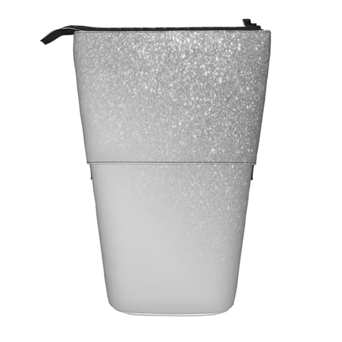 Tcoay Diagonaler Grauer silberner Glitzer, stehender Stiftehalter, Schreibwarentasche, Stiftetasche, Organizer, Teleskop-Federmäppchen von Tcoay
