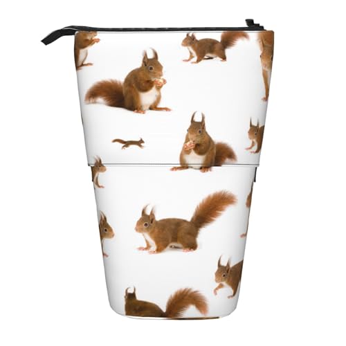 Tcoay Eurasische rote Eichhörnchen, stehender Stifthalter, Schreibwarentasche, Stiftetasche, Organizer, Teleskop-Stifteetui von Tcoay