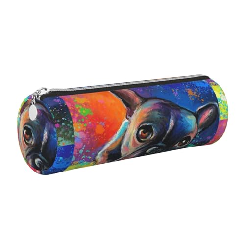 Tcoay Federmäppchen, Kosmetiktasche aus Leder, tragbares Federmäppchen mit silbernem Reißverschluss,Gemälde Einer französischen Bulldogge von Tcoay