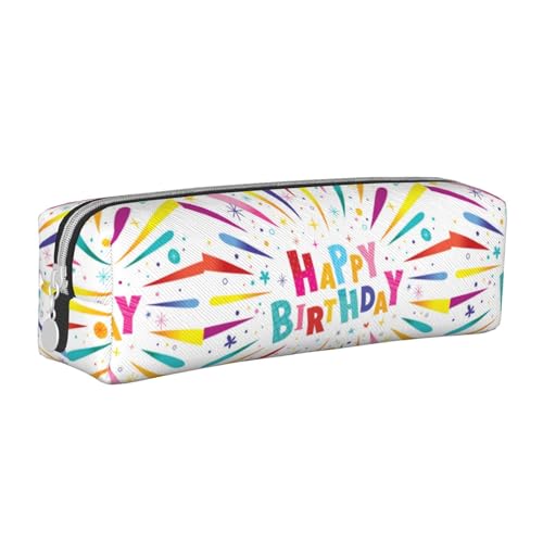 Federmäppchen, tragbar, zylindrisch, mit Reißverschluss, Kosmetiktasche aus Leder,Alles Gute zum Geburtstag von Tcoay