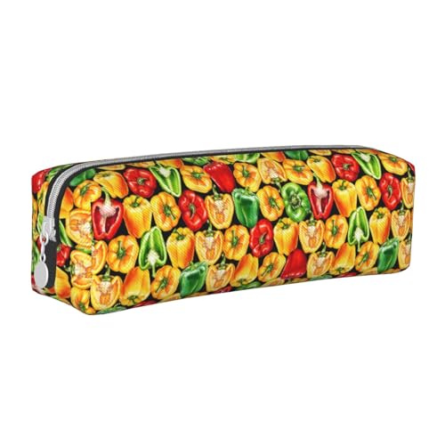 Federmäppchen, tragbar, zylindrisch, mit Reißverschluss, Kosmetiktasche aus Leder,Aquarell Paprika von Tcoay