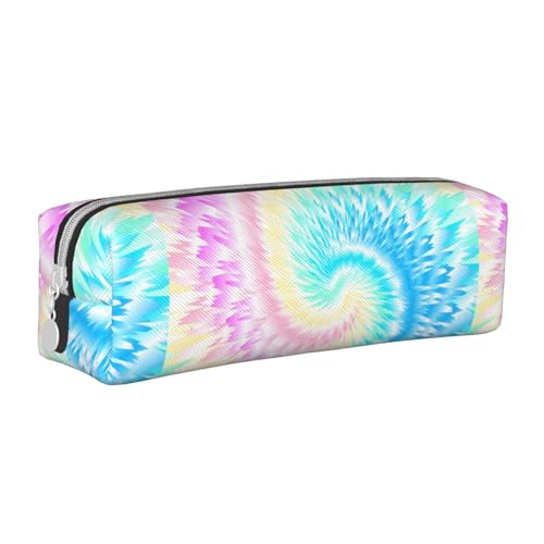 Federmäppchen, tragbar, zylindrisch, mit Reißverschluss, Kosmetiktasche aus Leder,Batik von Tcoay