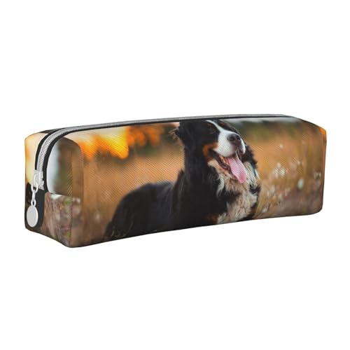 Federmäppchen, tragbar, zylindrisch, mit Reißverschluss, Kosmetiktasche aus Leder,Berner Sennenhund von Tcoay