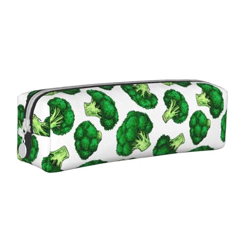 Federmäppchen, tragbar, zylindrisch, mit Reißverschluss, Kosmetiktasche aus Leder,Brokkoli von Tcoay
