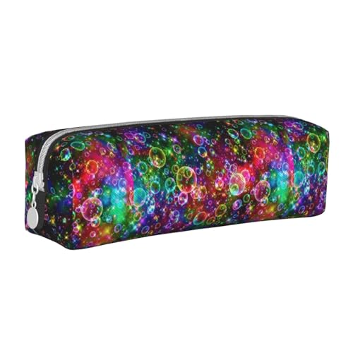 Federmäppchen, tragbar, zylindrisch, mit Reißverschluss, Kosmetiktasche aus Leder,Bunte Regenbogensterne von Tcoay