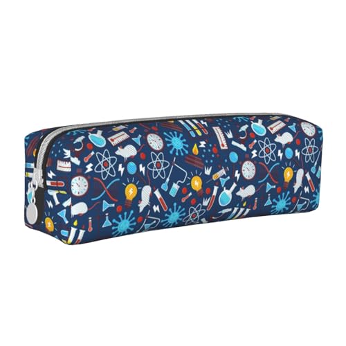 Federmäppchen, tragbar, zylindrisch, mit Reißverschluss, Kosmetiktasche aus Leder,Chemiemuster von Tcoay