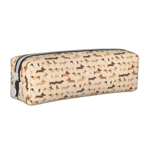 Federmäppchen, tragbar, zylindrisch, mit Reißverschluss, Kosmetiktasche aus Leder,Dackel mit Gelb von Tcoay