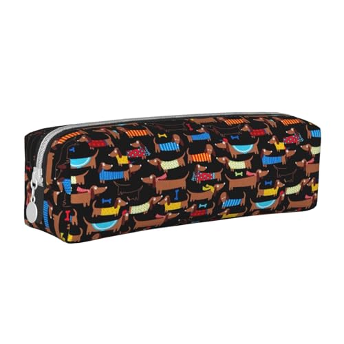 Federmäppchen, tragbar, zylindrisch, mit Reißverschluss, Kosmetiktasche aus Leder,Dackel von Tcoay