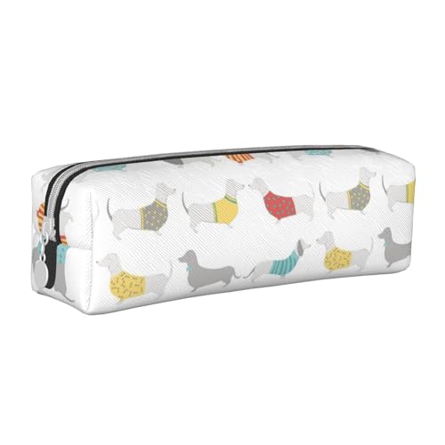 Federmäppchen, tragbar, zylindrisch, mit Reißverschluss, Kosmetiktasche aus Leder,Dackel von Tcoay