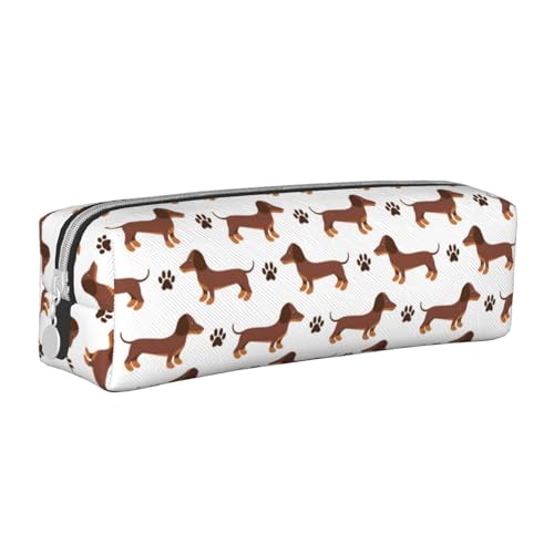 Federmäppchen, tragbar, zylindrisch, mit Reißverschluss, Kosmetiktasche aus Leder,Dackel von Tcoay