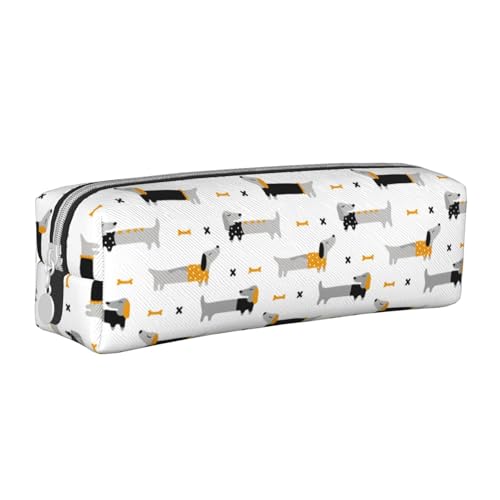 Federmäppchen, tragbar, zylindrisch, mit Reißverschluss, Kosmetiktasche aus Leder,Dackel von Tcoay