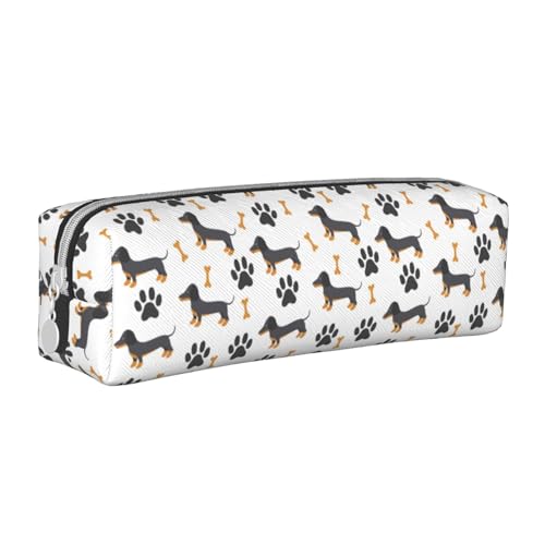 Federmäppchen, tragbar, zylindrisch, mit Reißverschluss, Kosmetiktasche aus Leder,Dackel von Tcoay