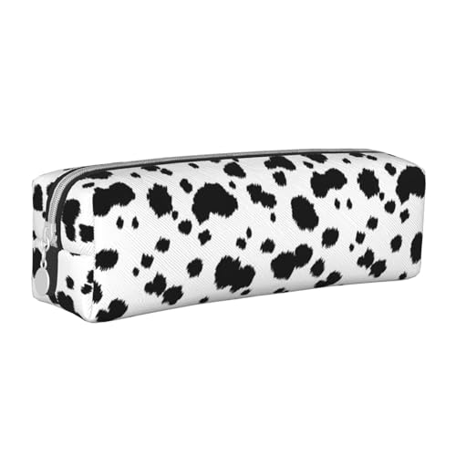 Federmäppchen, tragbar, zylindrisch, mit Reißverschluss, Kosmetiktasche aus Leder,Dalmatiner-Druck von Tcoay