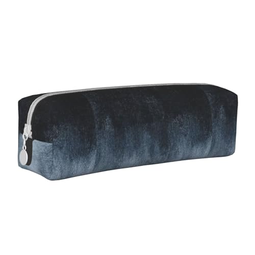 Federmäppchen, tragbar, zylindrisch, mit Reißverschluss, Kosmetiktasche aus Leder,Dunkelblau Schwarz von Tcoay