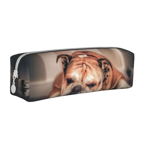 Federmäppchen, tragbar, zylindrisch, mit Reißverschluss, Kosmetiktasche aus Leder,Englische Bulldogge von Tcoay